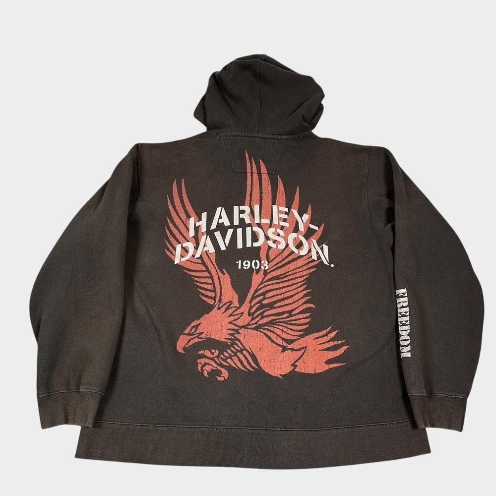 Harley Davidson 1903 Hoodie Men L Full Zip Faded Black To Brown Y2K Vintage 2007
